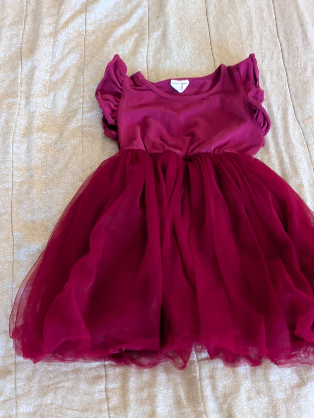 Girls’ Wine Tulle Party Dress with Flutter Sleeves